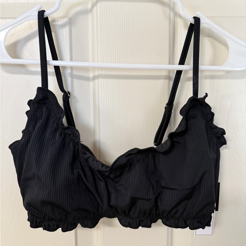 Salt + Cove Black Ruffle Trim Bikini Top - Size L